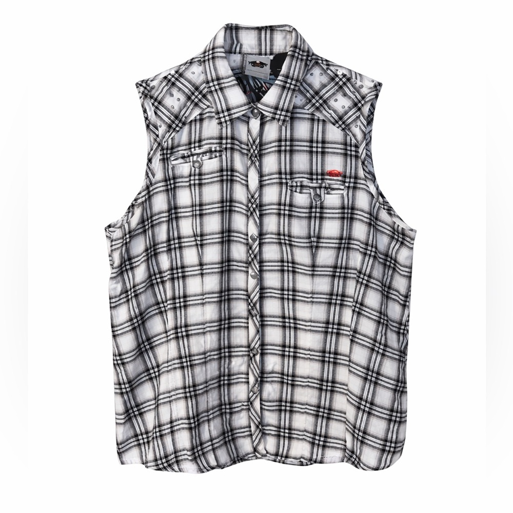 Harley-Davidson Plaid Sleeveless Button-Up Shirt Vest Women’s 1X